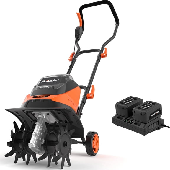 MAXLANDER Cordless Tiller Cultivator, 40V 12-Inch Brushless Battery Powered Garden Tiller, Orange