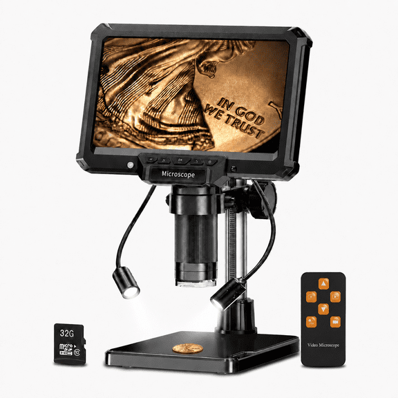 MAXLAPTER 7" Digital Microscope for Adults, 16MP 1080P Coin Microscope with10 Adjustable Lights, Windows Mac OS Compatible