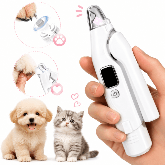 MAXLAPTER 2-in-1 Dog Nail Clippers with LED Light, Rechargeable Pet Nail Grinder for Small Dogs & Cats, 4-Speed Quiet Painless Claw Trimmer