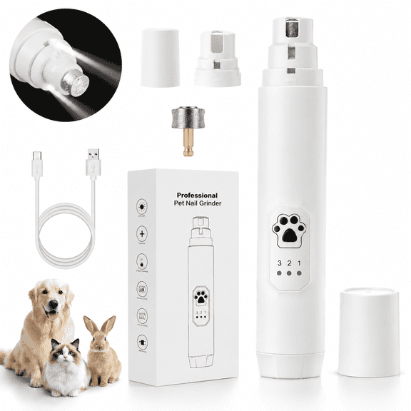 MAXLAPTER Dog Nail Grinder with LED Light, 3-Speed Rechargeable Electric Pet Nail Trimmer, Quiet Low Vibration Nail Grinder for Small Medium Large Dogs and Cats