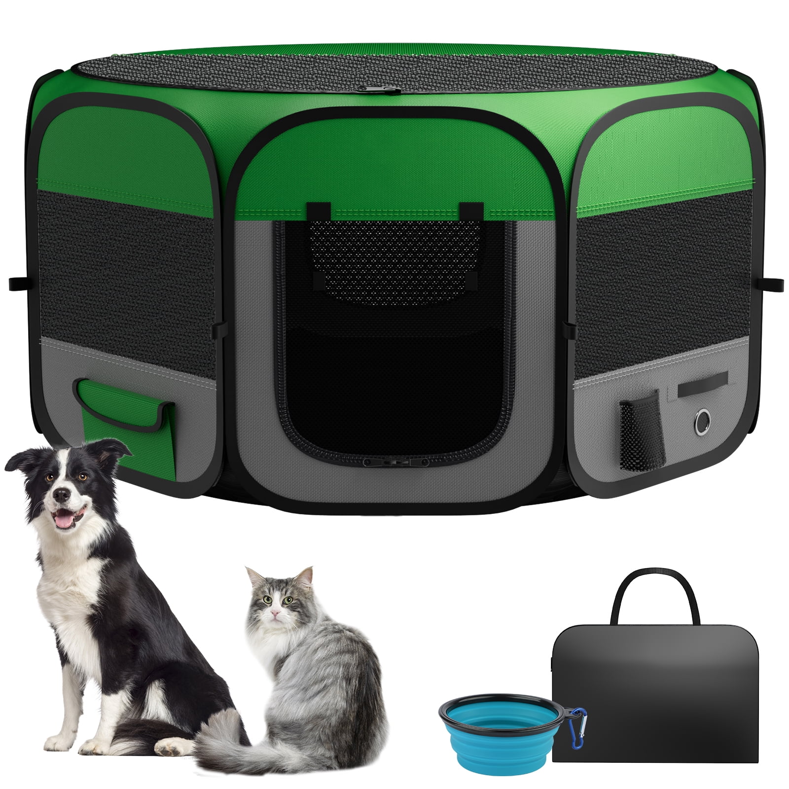 MAXLAPTER Dog Playpen Portable,Pet Cat Dog Tent Crates Cage Indoor/Outdoor 600D Oxford Fabric Green Portable Cat(L)