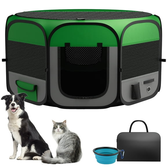 MAXLAPTER Dog Playpen Portable,Pet Cat Dog Tent Crates Cage Indoor/Outdoor 600D Oxford Fabric Green Portable Cat(L)