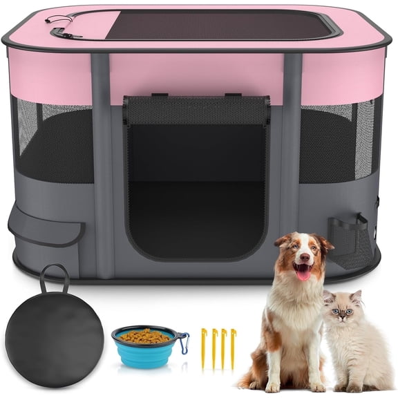 BEBANG Pet Playpen for Dog Cat Rabbit, Portable Foldable Exercise Pen Tent, Breathable Shade Cover, Indoor Outdoor Travel Use