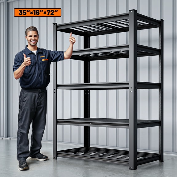 HOKEEPER 3100LBS Heavy Duty Metal Storage Shelves, 5-Tier Adjustable Garage Shelves for Pantry, Utility Shelving Units, Commercial/Industrial Black Steel Rack 35.43"W x 15.74"D x 72.05"H