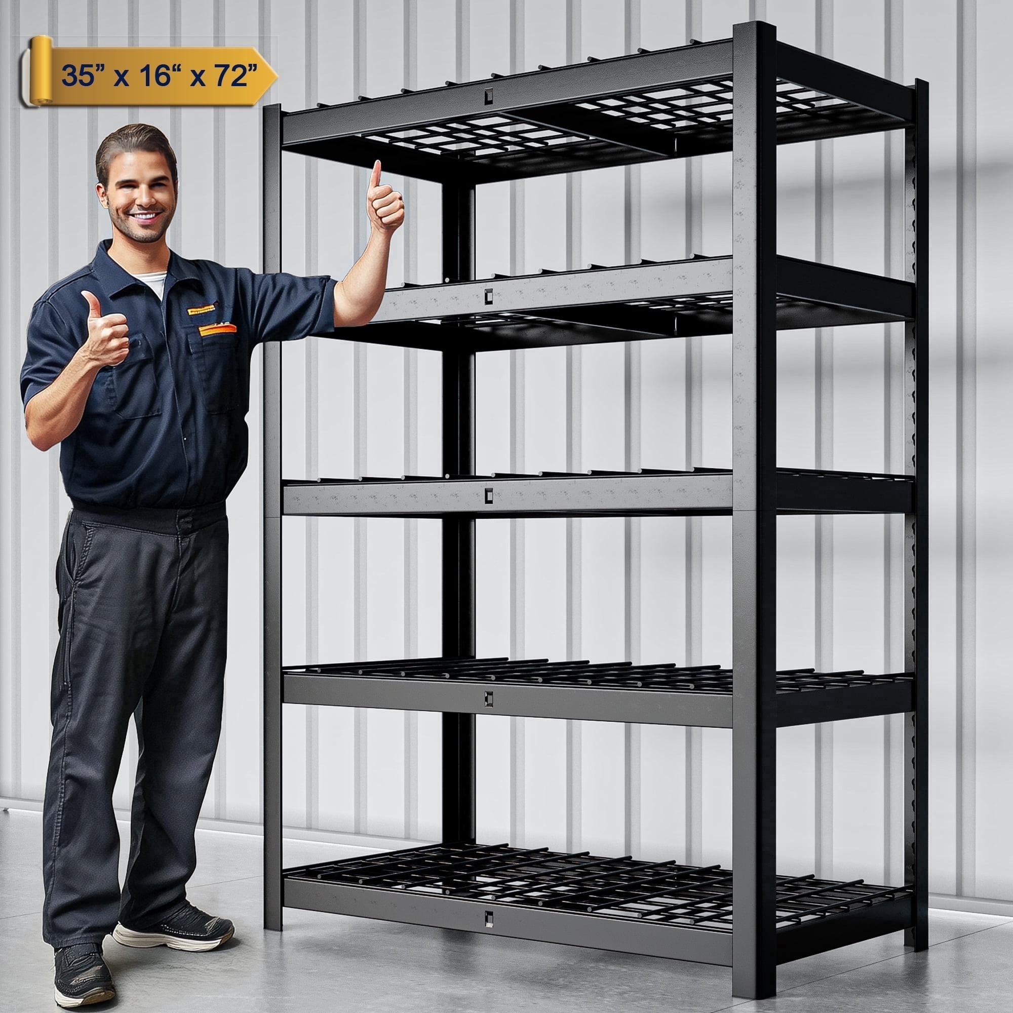 HOKEEPER 3100LBS Heavy Duty Metal Storage Shelves, 5-Tier Adjustable Garage Shelves for Pantry, Utility Shelving Units, Commercial/Industrial Black Steel Rack 35.43"W x 15.74"D x 72.05"H