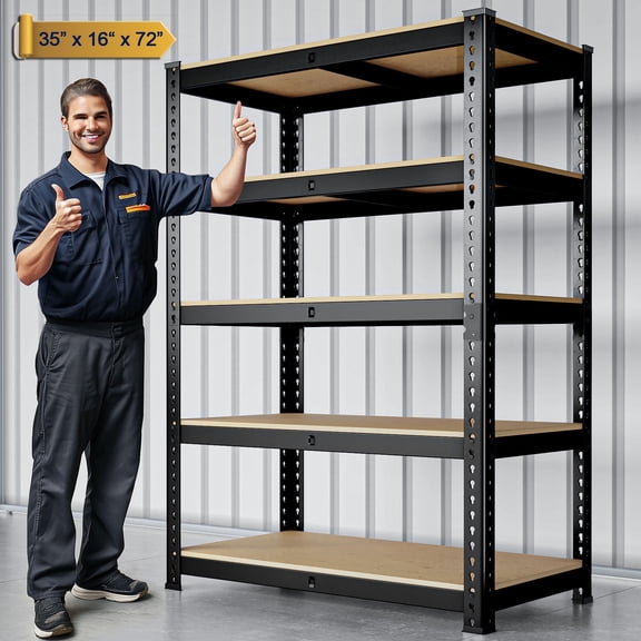 HOKEEPER Heavy Duty Storage Shelves 5-Tier Adjustable Garage Shelves for Storage 2600LBS, 35.43"W x 15.74"D x 72.05"H Commercial Industrial Shelving Units for Garage Pantry Kitchen Black