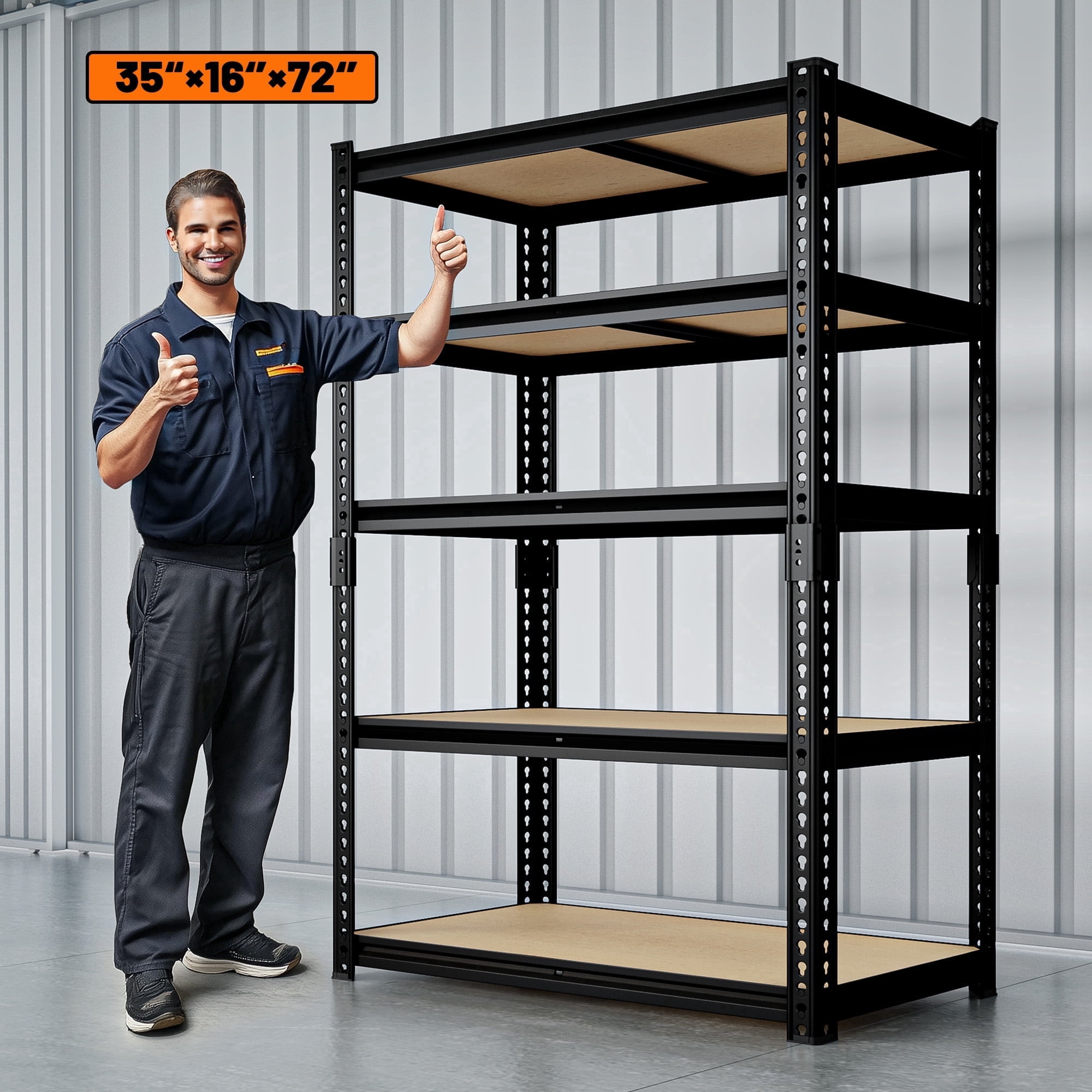 HOKEEPER Heavy Duty Storage Shelves 5-Tier Adjustable Garage Shelves for Storage 2600LBS, 35.43"W x 15.74"D x 72.05"H Commercial Industrial Shelving Units for Garage Pantry Kitchen Black