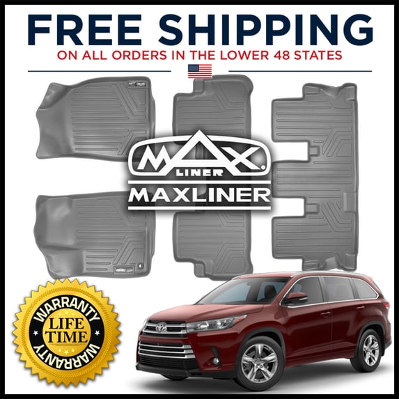 MAXLINER All Weather Custom Fit Floor Mats (3 Row) Set for Highlander (Gray)