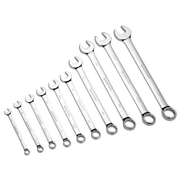 MAXPOWER 10PCS SAE Combination Wrench Set, Professional Open and Box End Spanners with Mirror Finish, Made with Forged and Heat-Treated Cr-V Steel, 12-Point Design