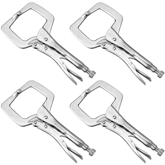 MAXPOWER 11-inch Locking C Clamp, Heavy Duty C-Clamp Locking Pliers with Regular Tip for Welding - 4 Pack