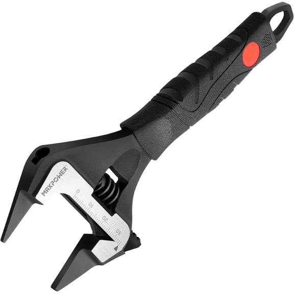 MAXPOWER 8-inch Slim Jaw Adjustable Wrench, Wide Jaw Opening Adjustable Wrench, Dual Scale with Metric and SAE Plumbing Wrenches, Soft Grip Handle