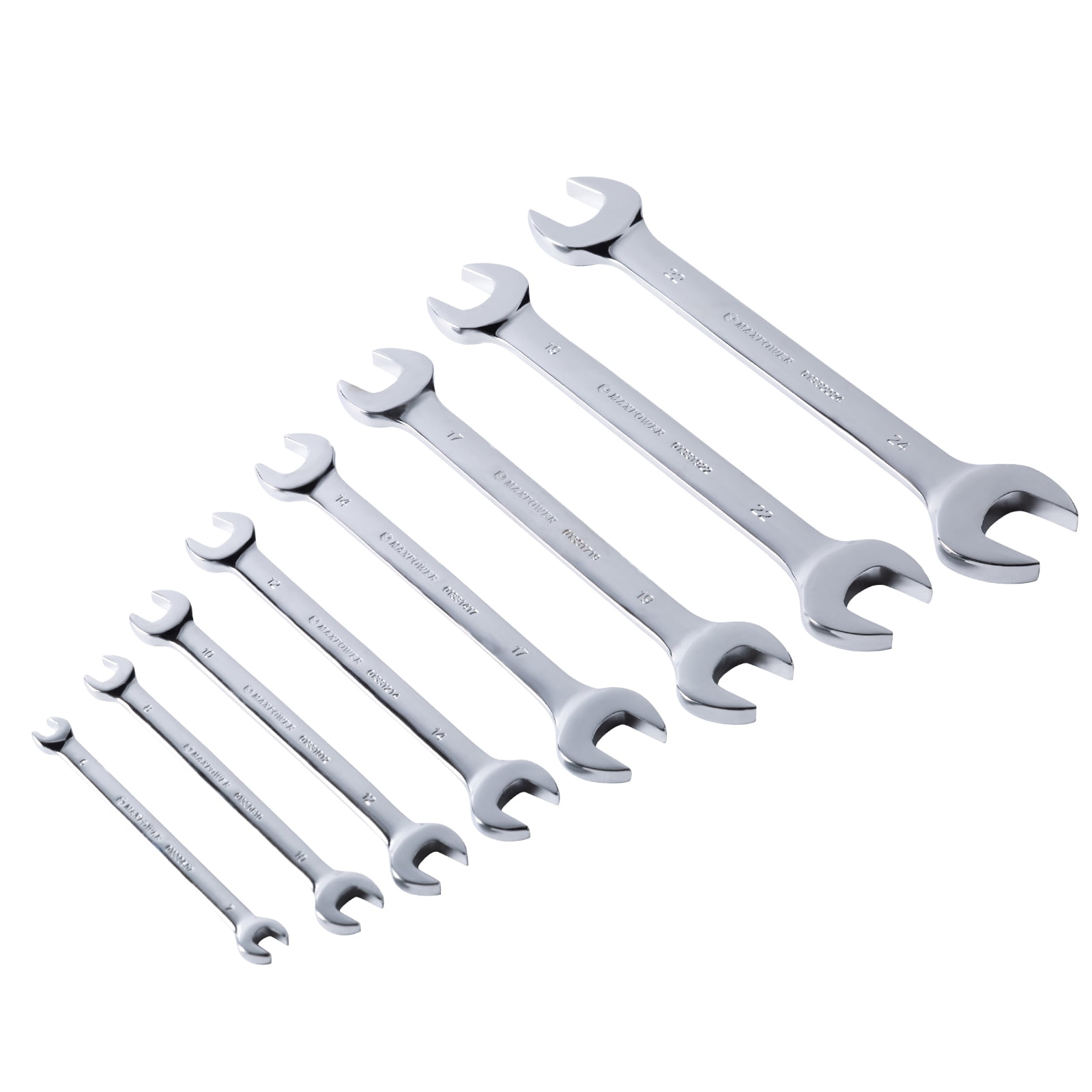 MAXPOWER Double Open-End Wrench Set (6mm - 24mm), Metric, CR-V, 8PCS