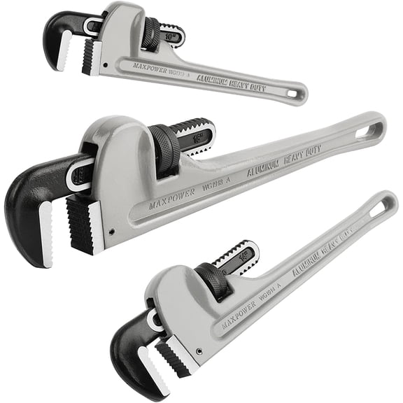 MAXPOWER Pipe Wrench Set 10" 14" 18", Aluminum Plumber Wrenches, Straight Plumbing Wrench