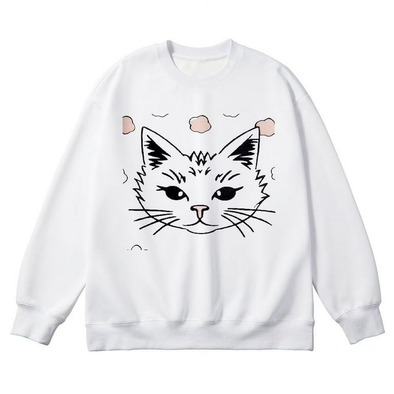 MAXPRESS Cute Sweatshirt for Women Smile Cat Face Graphic T Shirt Lightweight Loose Long Sleeve Pullover Casual Crewneck Sweatshirt Walmart