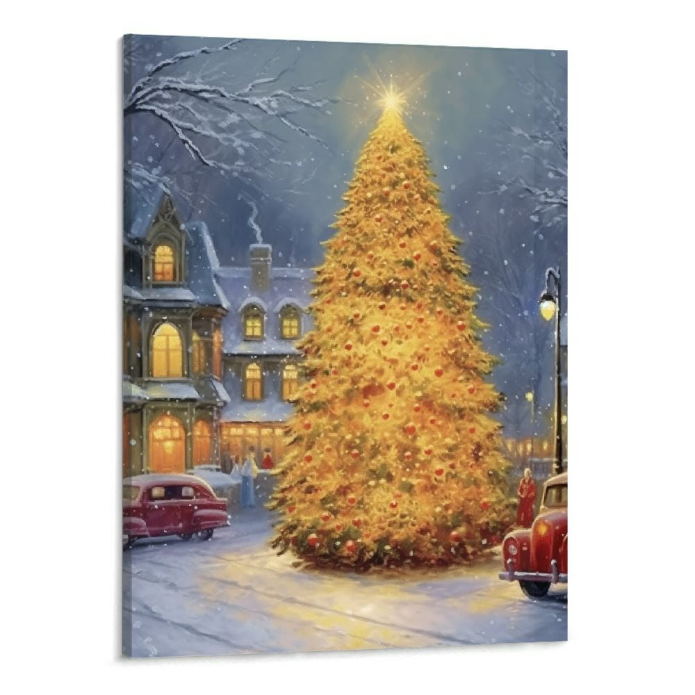 MAXPRESS Golden Tree Christmas Canvas Wall Art Print 20x16inch Canvas