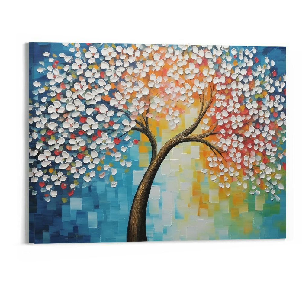 MAXPRESS Hand Painted 3D Oil Painting on Canvas Abstract White Flower