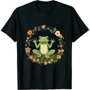 MAXPRESS Peace Sign Yoga Frogs Cool Peace Frog Floral T-Shirt