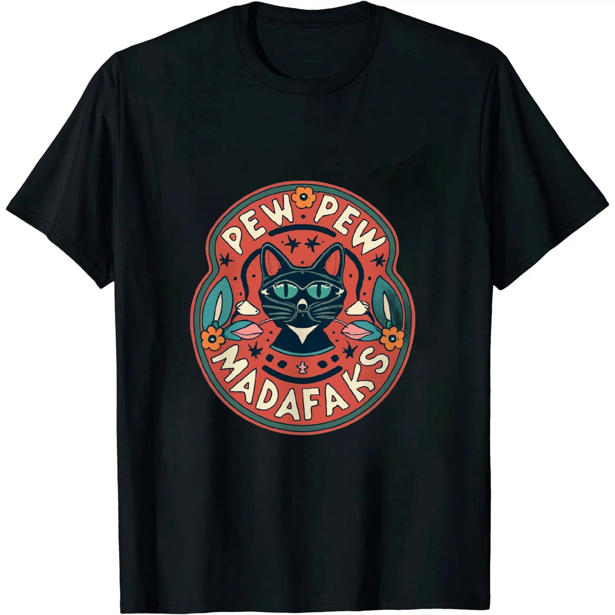S GR8Shop Vintage Pew Pew Madafakas Motherfuckers Cat With Guns Camisa De Camiseta Gato