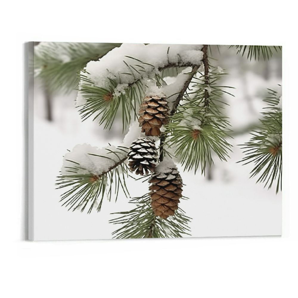 MAXPRESS Pine Cones Wall Art Christmas Painting Canvas Print Winter