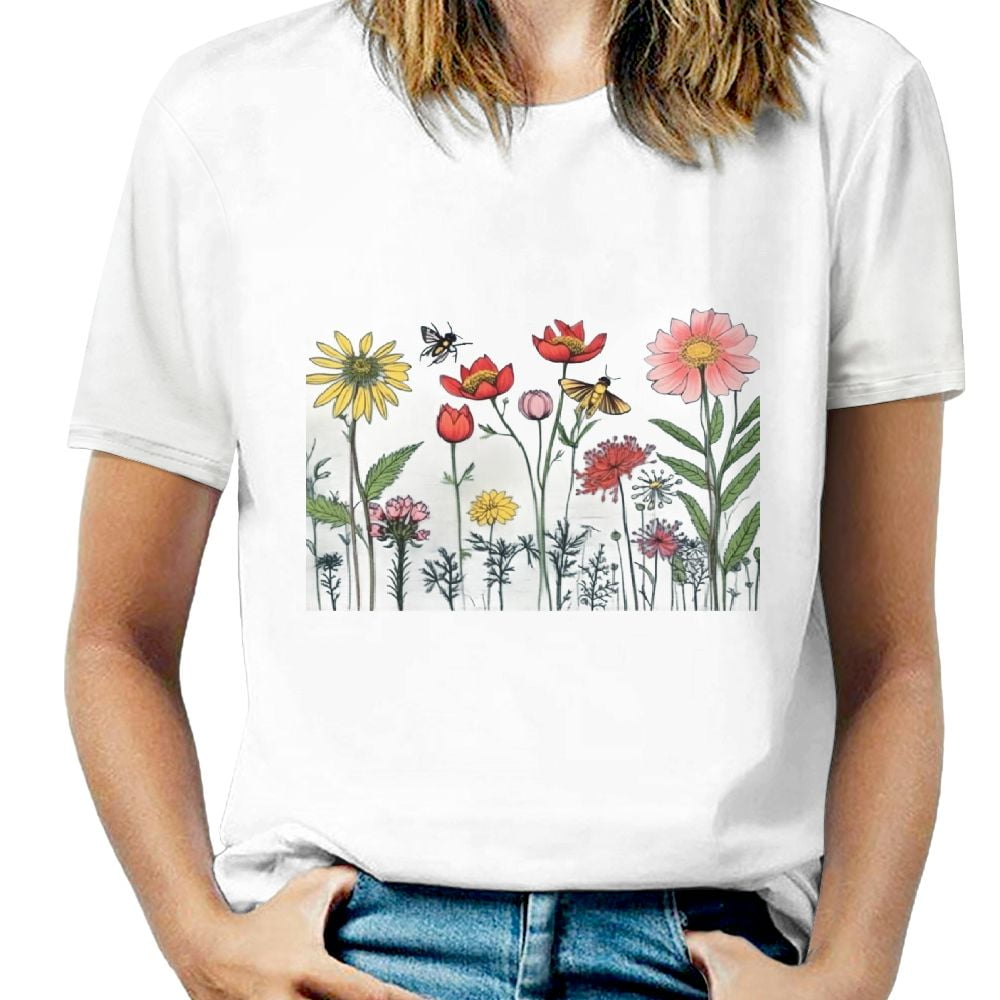 MAXPRESS Wildflower Shirts for Women Causal Summer Flower Graphic Tees