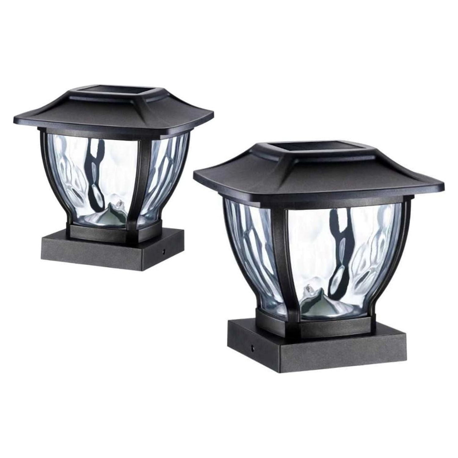 Black Solar LED Post Cap and Deck Railing Lights, 2-Pack