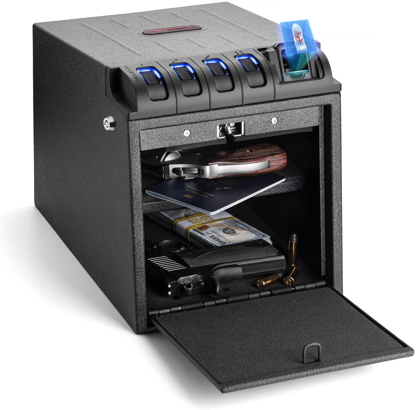 MAXSafes Two Gun Vault with Biometric Fingerprint Lock, 15.6 lbs