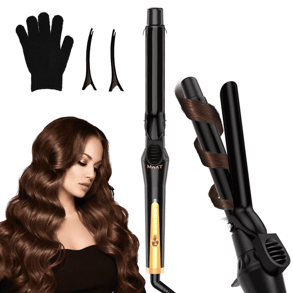 MAXT 1.25 Inch Curling Iron with Clamp & Anti-Scald Stand, Hair Curler Wand Hair Waver Crimper, Adjustable Temp Salon Hair Styling Tool for All Hair, Gift for Women