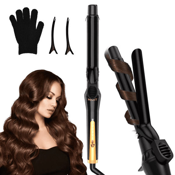 MAXT 1 Inch Curling Iron with Clamp & Anti-Scald Stand, Hair Curler Wand Hair Waver Crimper, Adjustable Temp Salon Hair Styling Tool for All Hair, Gift for Women