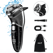 MAX-T Electric Razor for Men, USB-C Fast Charge 1H/120Min, IPX7 Waterproof Wet Dry, Pop-Up Beard Trimmer, 3D Floating Head, LED Display, Gift for Men, Black