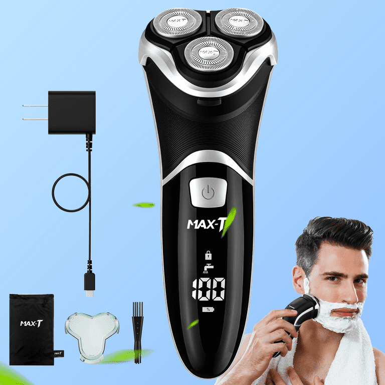 MAXT Electric Razor for Men Rechargeable IPX7 Waterproof Wet Dry Electric Shaver with Pop up Trimmer and LED Display for Dad Husband