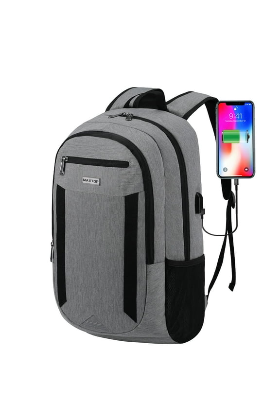 Ergonomic Multipurpose Durable Polyester 16 inch Laptop Bag with USB Charging Port, Gray