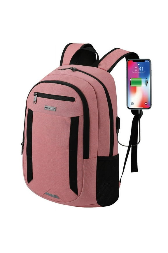 Multipurpose Durable polyester 16inch Laptop Bag with USB Charging Port, Pink