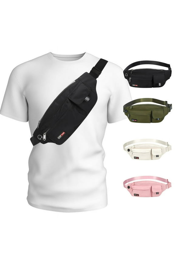 Waist Pack Bag with Headphone Jack and 3-Zipper Pockets Adjustable Straps Fanny Pack for Men Women