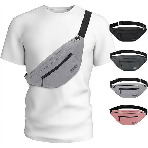 MAXTOP Large Fanny Pack with 4 Zipper Pockets, Crossbody Waist Bag for Traveling, Running, Sports, Casual Use