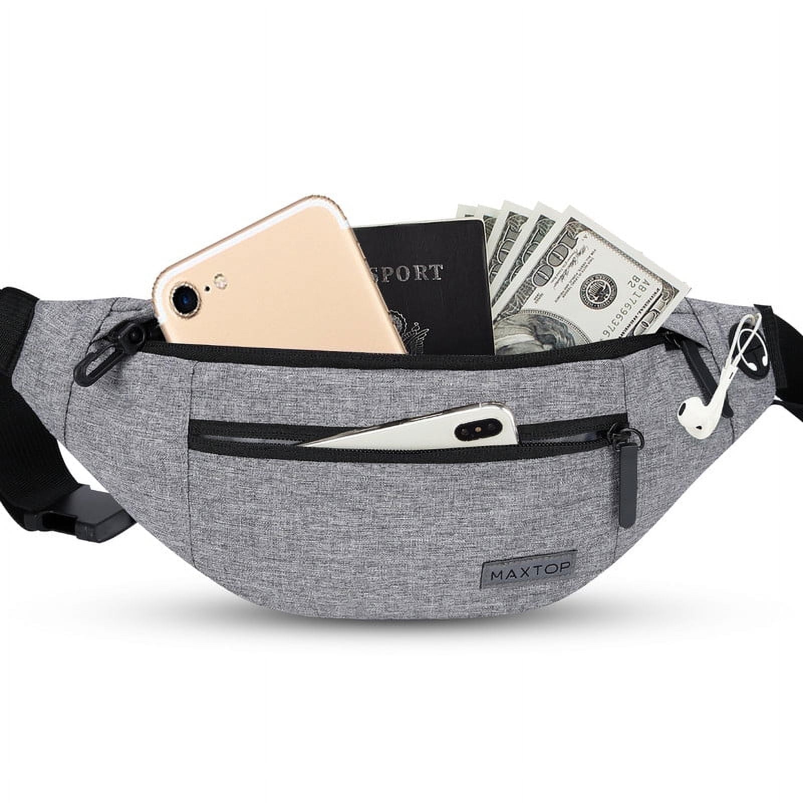 MAXTOP Large Crossbody Fanny Pack with 4-Zipper Pockets,Gifts for Enjoy Sports Festival Workout Traveling Running Casual Hands-Free Wallets Waist Pack Phone Bag Carrying All Phones