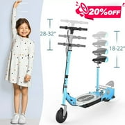 MAXTRA E120 Electric Scooter with Seat for Kids Ages 6-12, 60 Mins Long Battery Life, Removable Seat 2 Riding Styles, 155lbs Max Load, Light Blue