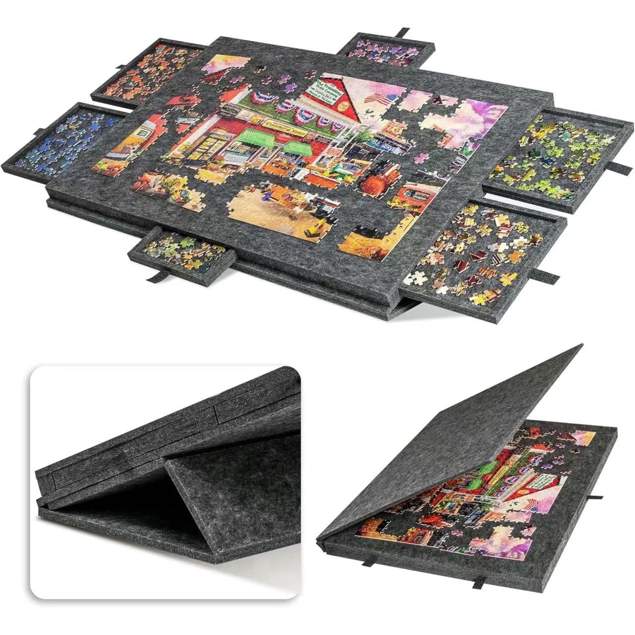 MAXVINI 1000 Piece Jigsaw Puzzle Board with 6 Drawers, Non-Slip Felt Foldable Puzzle Table, Under Couch Storage Organizer, Ideal Christmas & Holiday Gift for Puzzle Enthusiasts