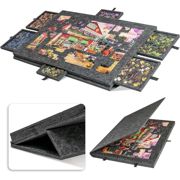 MAXVINI 1000 Piece Jigsaw Puzzle Board with 6 Drawers, Non-Slip Felt Foldable Puzzle Table, Under Couch Storage Organizer, Ideal Christmas & Holiday Gift for Puzzle Enthusiasts