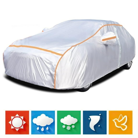 MAXVINI 194"-208"Car Cover 6-layer DuPont Oxford Fabric Waterproof Hailproof UV All-weather Snowproof Windproof Dustproof Front & Rear Reflective Strip + Combination Lock Outdoor Car Cover
