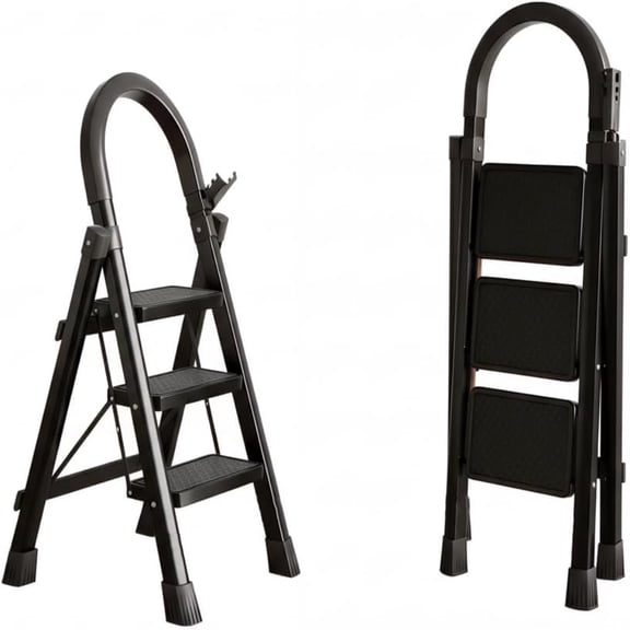 MAXVINI 3 Step Lightweight Folding Step Ladder Aluminum Step Stool with Widened Anti-Slip Strip Pedal Convenient Handgrip,Multi-use for Household and Office