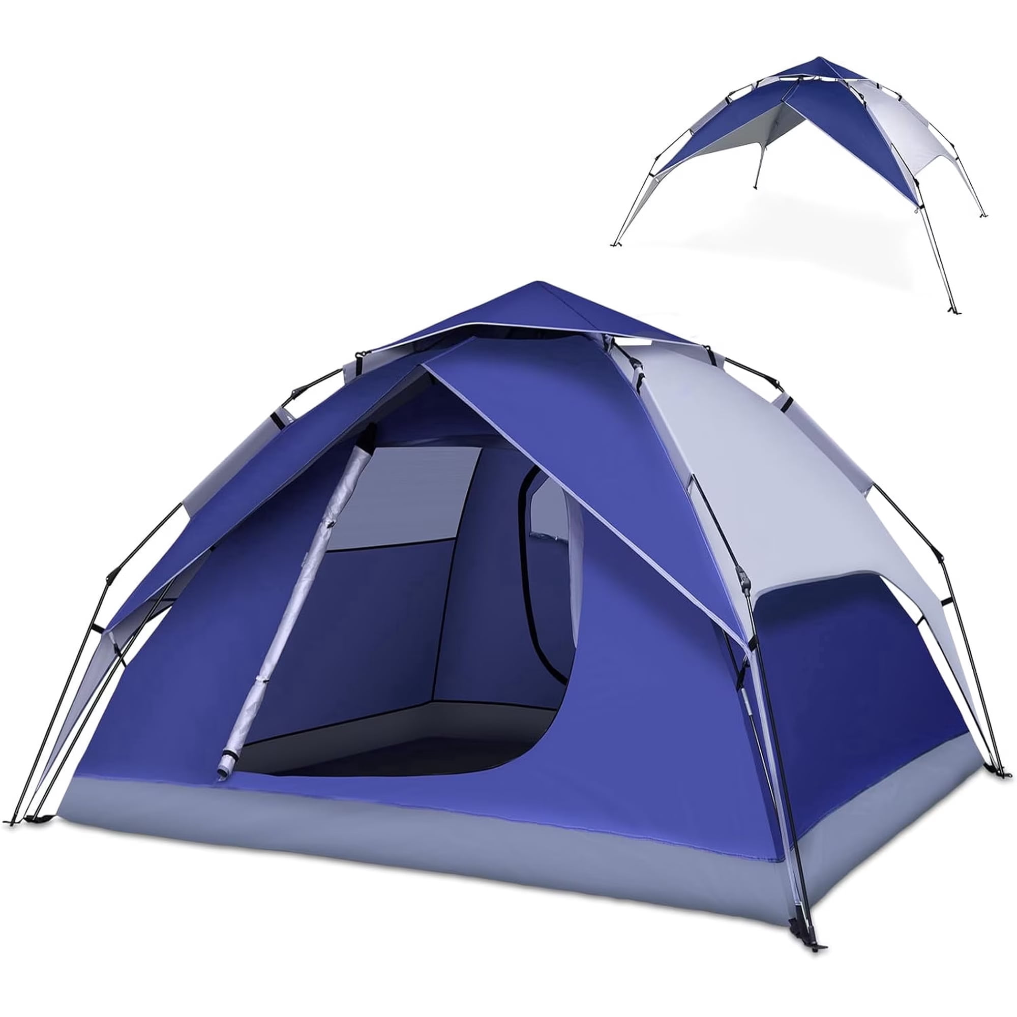 Carpa para acampar MAXVINI para 4 personas 2 en 1, armado fácil e instantáneo en 30 segundos, tipo domo, impermeable y resistente al viento con PU 3000mm, diseño de doble capa para campamento familiar, senderismo, playa y uso al aire libre