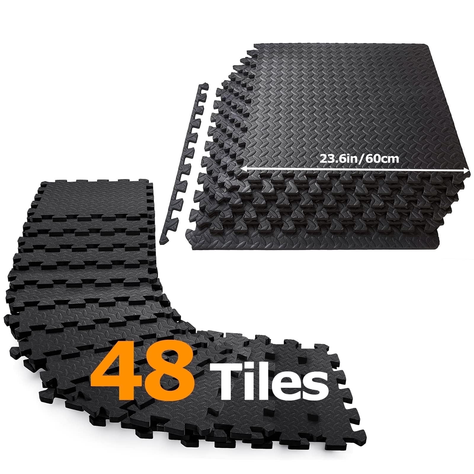 MAXVINI ½ Inch Thick Charcoal Black EVA Interlocking Floor Mats, 23.6" x 23.6" Coverage, Diamond Non-Slip, 48-Piece Set