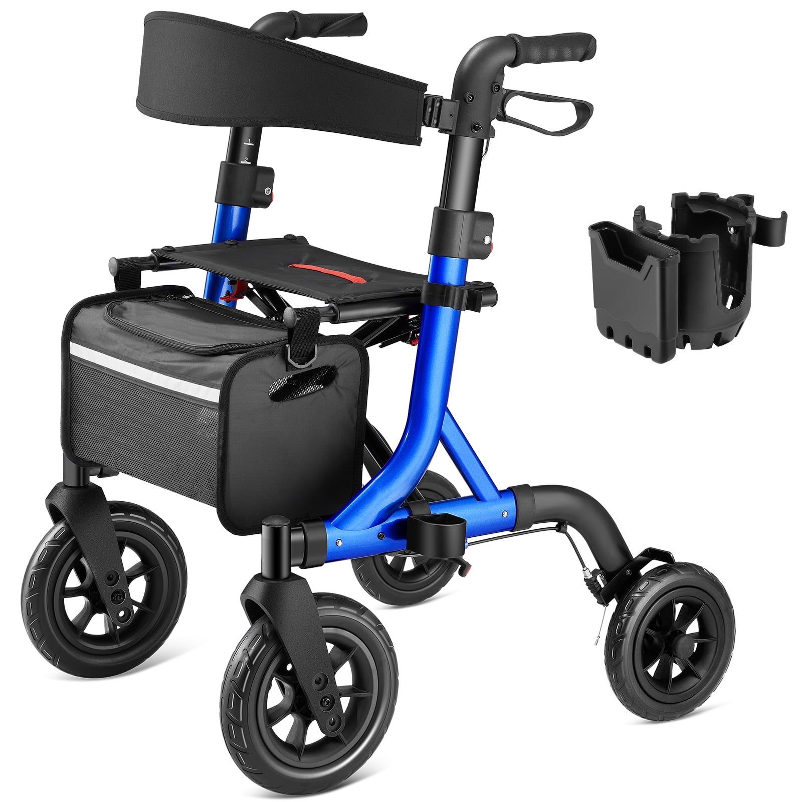 MAXWALK AllTerrain Rollator Walker for Seniors, 10" Rubber Wheels Foldable Walker with Padded