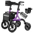 thumbnail image 1 of MAXWALK Rollator Walker for Seniors, 12" Big Rubber Wheels Foldable All Terrain Outdoor Aluminum Rolling Walker with Breathable Mesh Backrest, Height Adjustment for 5-6.5ft, Purple, 1 of 10