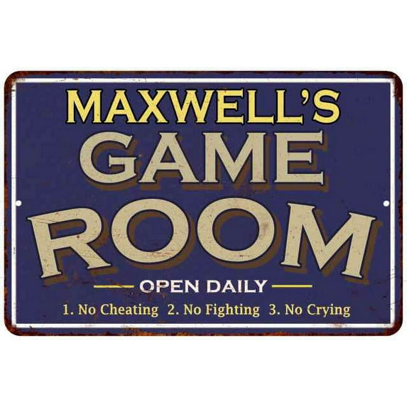 MAXWELL'S Blue Game Room Sign Metal Wall Decor 8x12 108120002280
