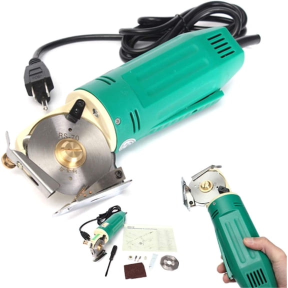MAXWXKING 150W Rotary Blade Electric Fabric Cutter Round Cloth Cutting Machine Electric Sewing Accessories Round Knife Auto Sharpening Leather Craft Textile Circular Cut Diameter 70mm (110V, RC-70)