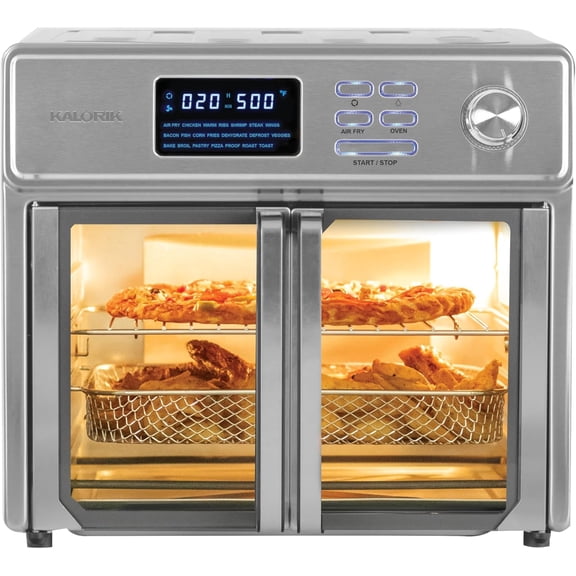 MAXX Air Fryer Oven, 26 Quart 10-in-1 Countertop Toaster Oven & Air Fryer Combo - Fry, Bake, Roast, Rotisserie, & More, Large Glass French Doors & 9 Accessories, 1700-Watts, Stainless Steel
