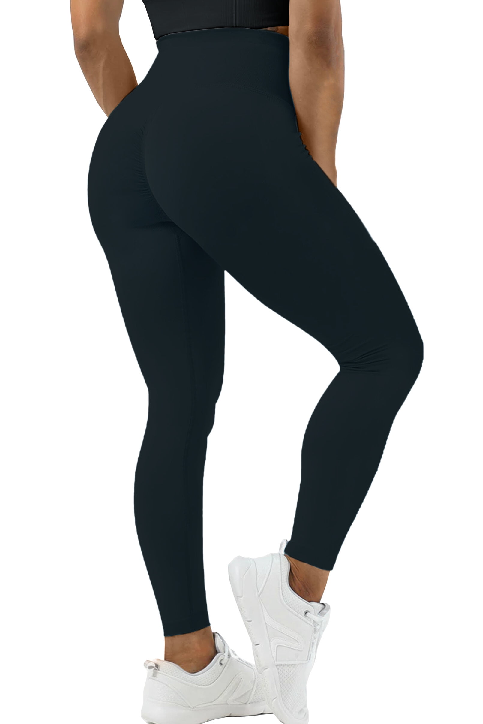 MAXXIM Womens Essentials Solids Butt Lifting High Waisted Seamless Leggings  For Gym Workouts, Yoga, Running, Exercise Black Small