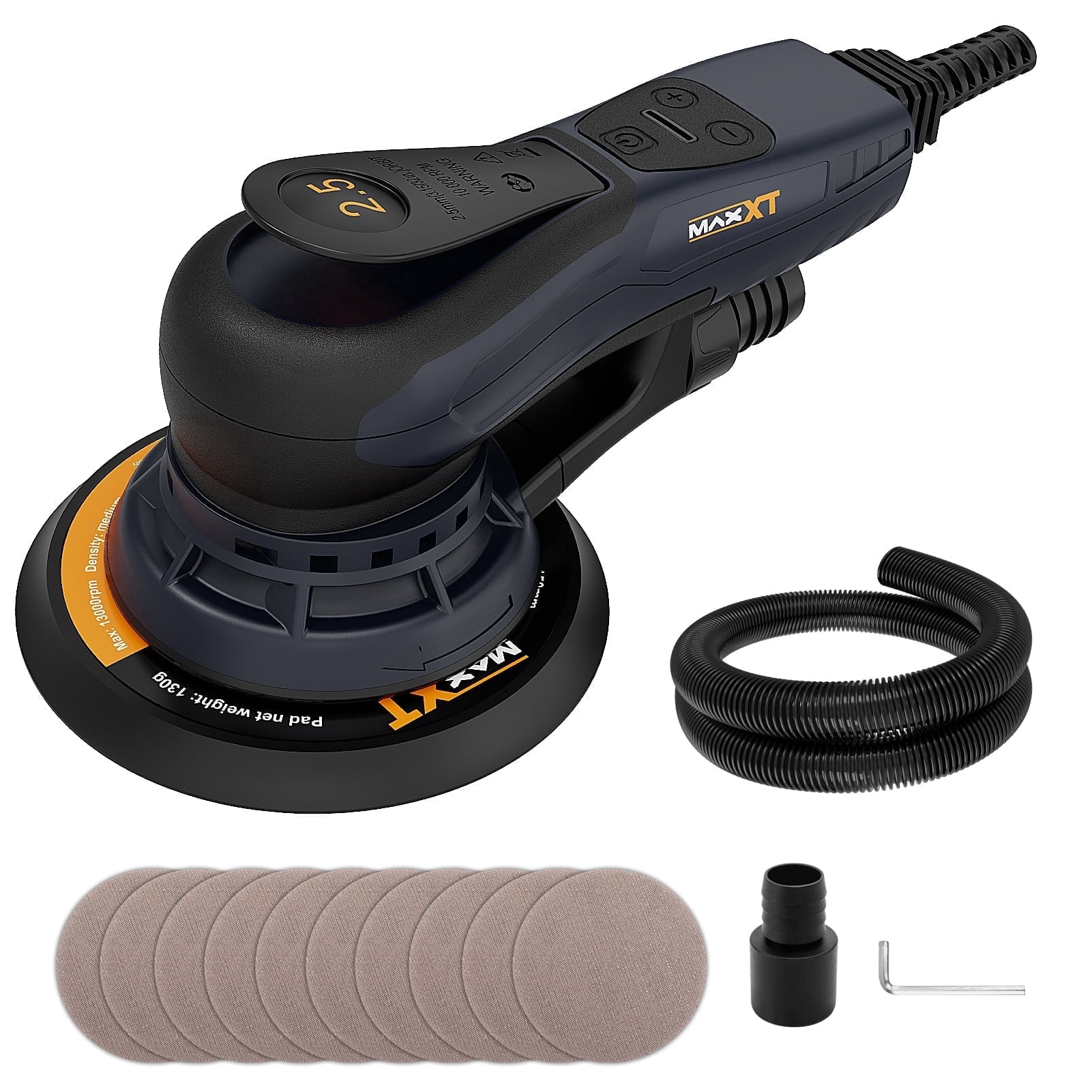 MAXXT Brushless Random Orbital Sander 2.5mm, 350W Variable Speed Corded with 10 Discs