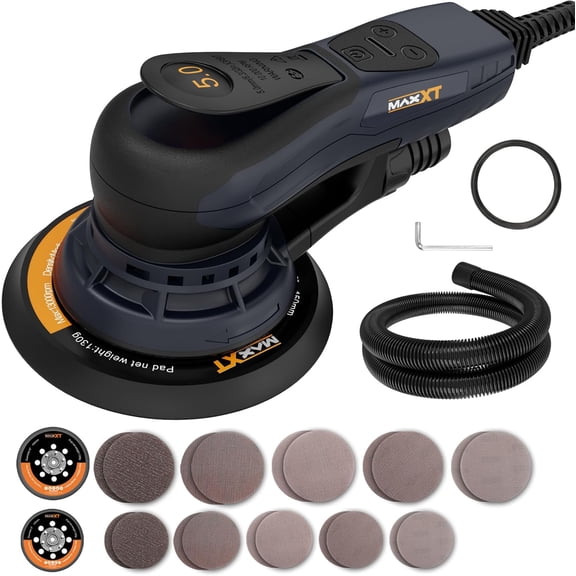 MAXXT Brushless 5mm Random Orbital Sander, 5"&6" Sanding Pads, Central Vacuum for Wood & Panel Processing